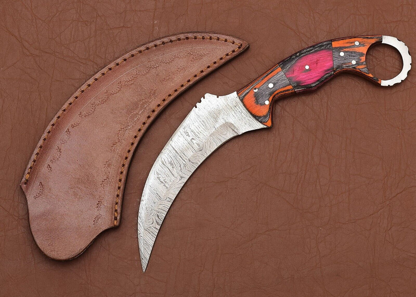 Custom Handmade Damascus Karambit Knife 9"Karambit Damascus Steel with Wood Handle
