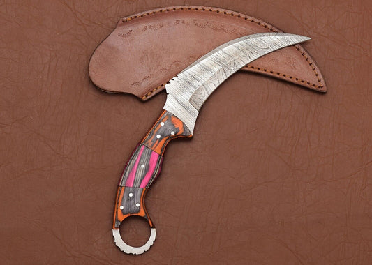Custom Handmade Damascus Karambit Knife 9"Karambit Damascus Steel with Wood Handle