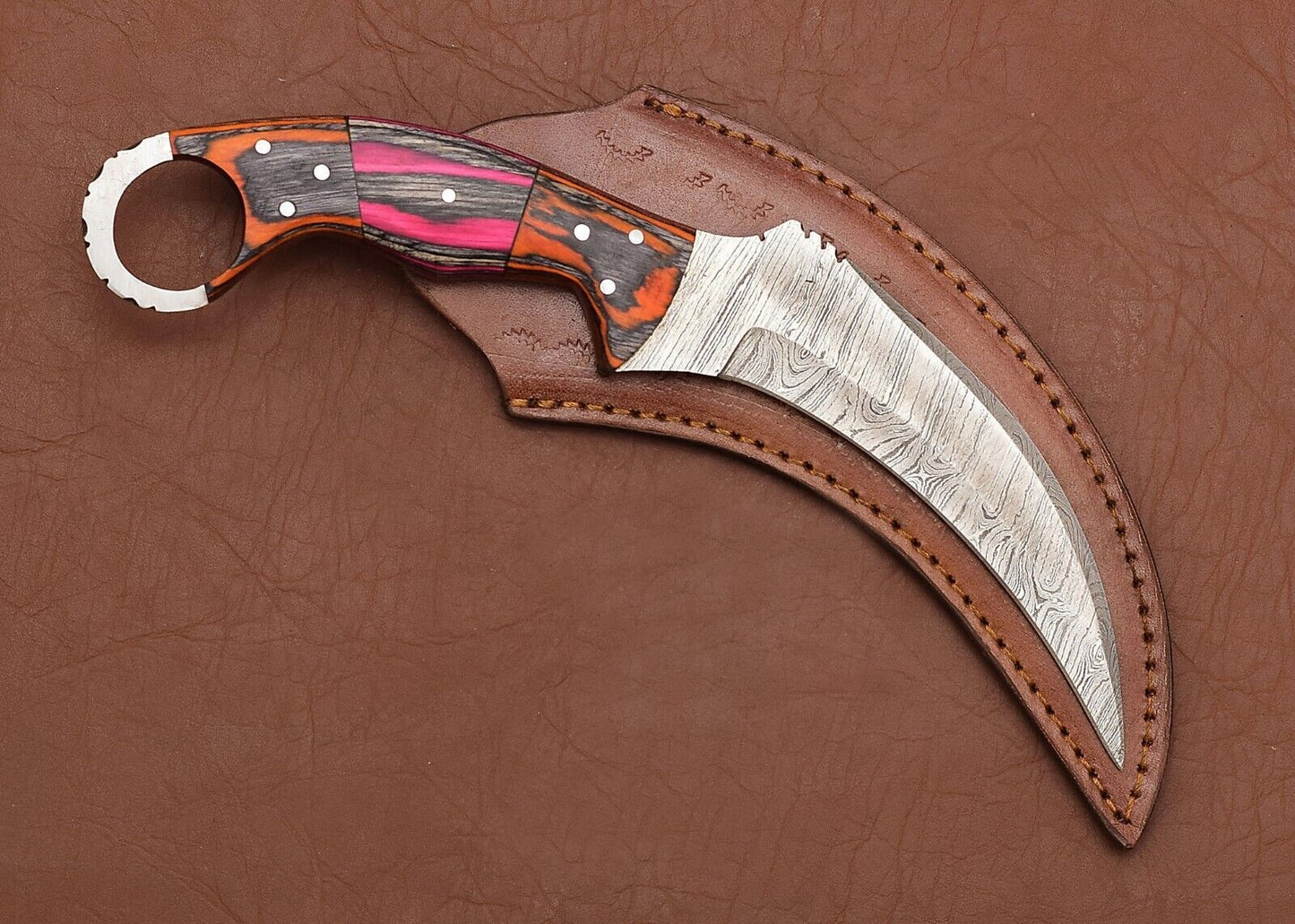 Custom Handmade Damascus Karambit Knife 9"Karambit Damascus Steel with Wood Handle