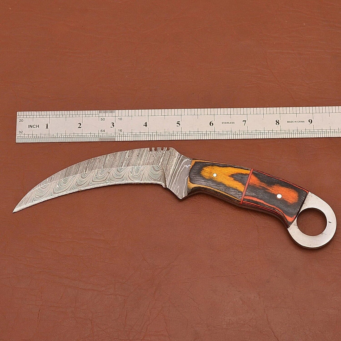 Handmade Best Karambit 9” Damascus Steel  Karambit Knife With Wood Handle