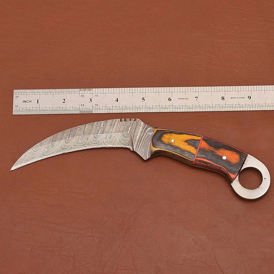Handmade Best Karambit 9” Damascus Steel  Karambit Knife With Wood Handle