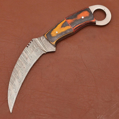 Handmade Best Karambit 9” Damascus Steel  Karambit Knife With Wood Handle