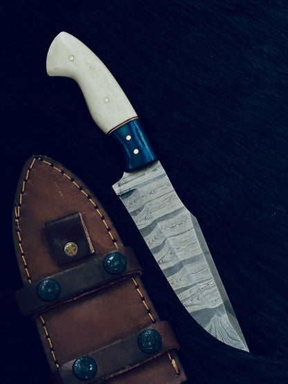 10.5" Heritage Forge Rain Drop Damascus Bowie Knife – Bone & Wood Handle