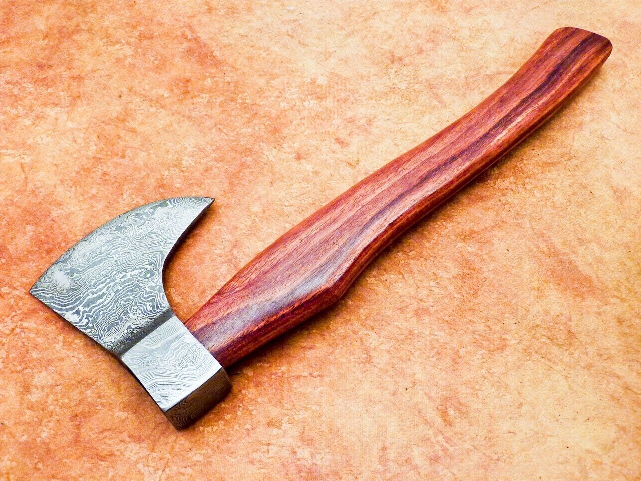 Handmade Damascus Steel Tomahawk Axe 16-Inch with Natural Wood Handle and Leather Sheath