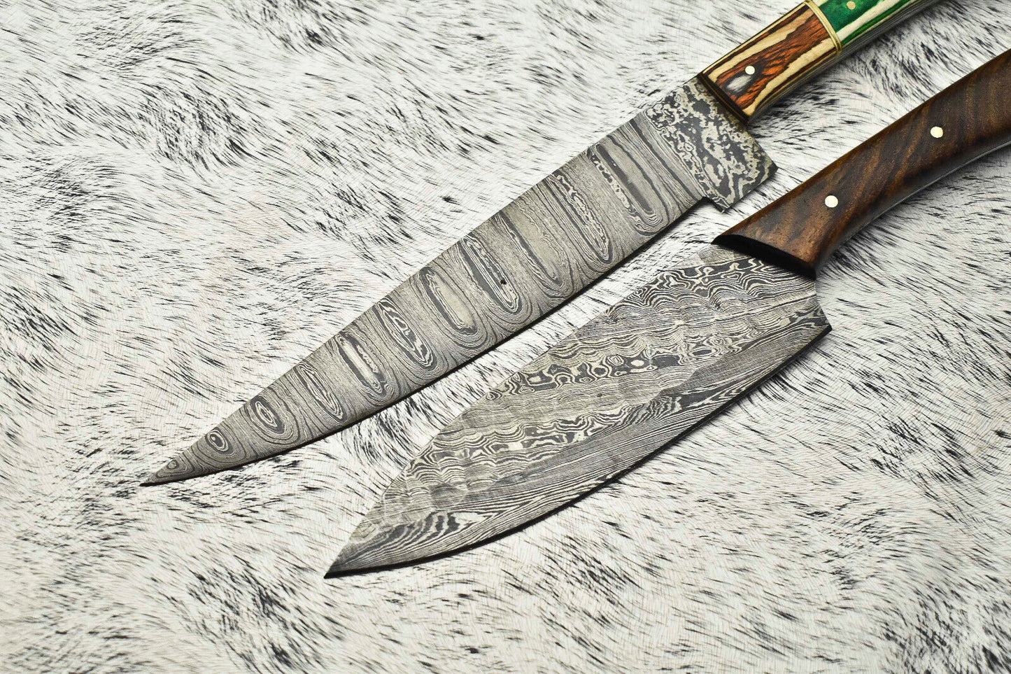 Lot of 2 Handmade Damascus Steel Full Tang Chef Knives – Artisan Forged