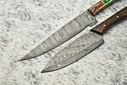 Lot of 2 Handmade Damascus Steel Full Tang Chef Knives – Artisan Forged