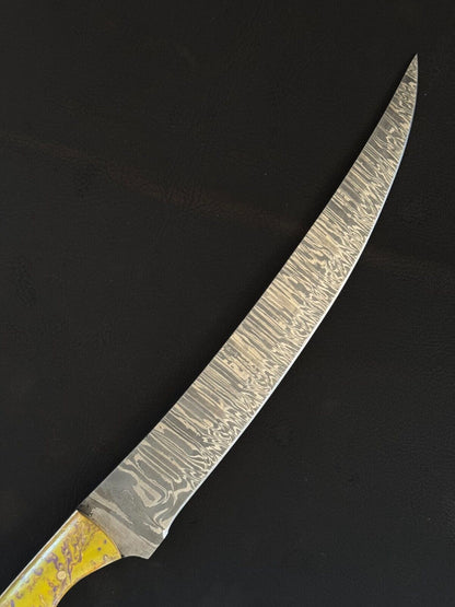 13" Damascus Fillet Knife Damascus Steel Fillet Knife for Kitchen With Resin Handle & Sheath