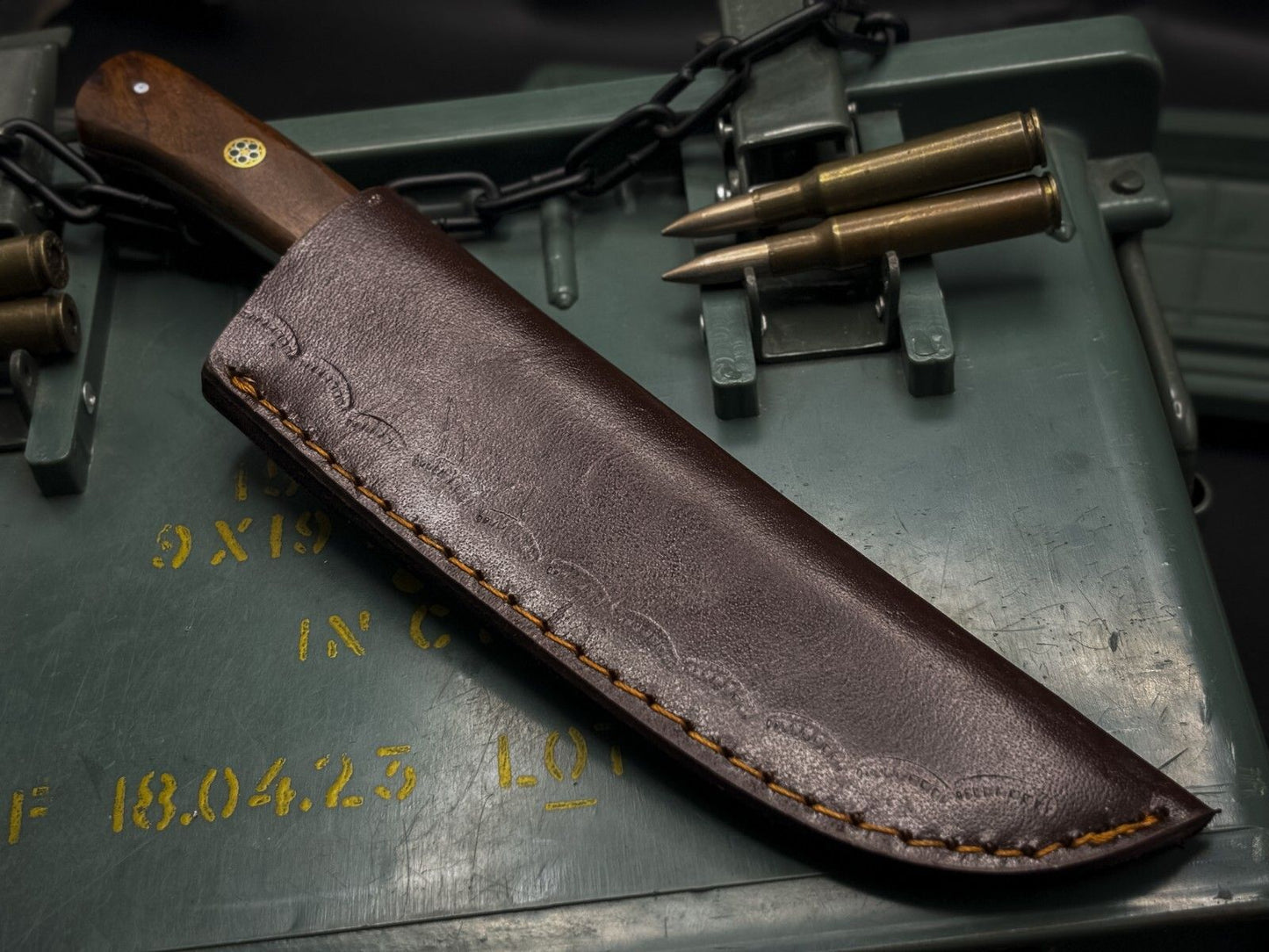 Handmade Damascus Steel Hunting Chef Kitchen Knife EDC with Wood Handle & Leather Cover