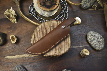 Twist Damascus Skinner Knife with Corian Handle and Micarta Bolster – Handmade EDC Blade