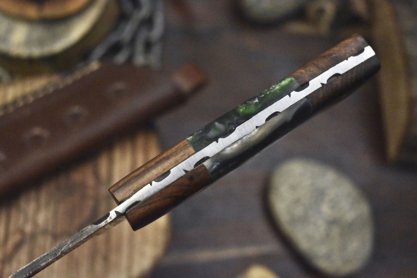 Handmade Twist Damascus Skinner Knife with Corian Handle – Gift for Hunters
