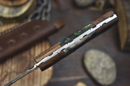 Handmade Twist Damascus Skinner Knife with Corian Handle – Gift for Hunters
