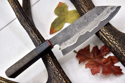 Custom Hammered San Mai Damascus Steel Chef Knife – Handmade with Walnut Handle