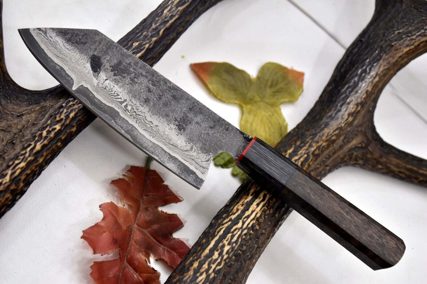 Custom Hammered San Mai Damascus Steel Chef Knife – Handmade with Walnut Handle