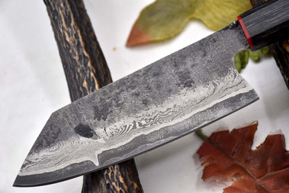 Custom Hammered San Mai Damascus Steel Chef Knife – Handmade with Walnut Handle