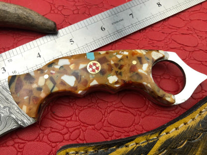 Hand Forged Damascus Karambit Knife Full Tang Karambit Damascus Steel With Resin Handle