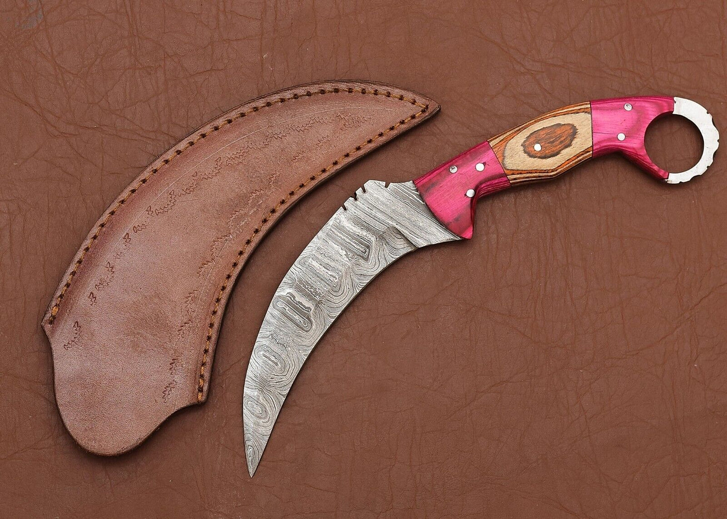 Custom Handmade Damascus Karambit 9" Damascus Steel Karambit  With Wood Handle