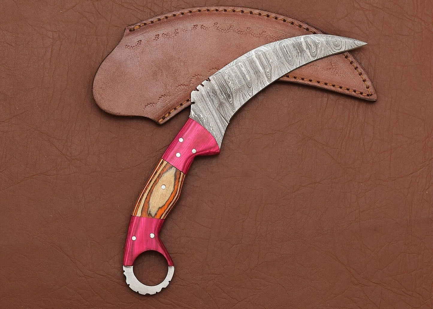 Custom Handmade Damascus Karambit 9" Damascus Steel Karambit  With Wood Handle