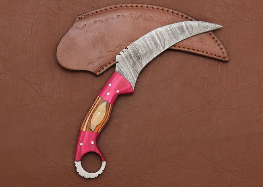 Custom Handmade Damascus Karambit 9" Damascus Steel Karambit  With Wood Handle