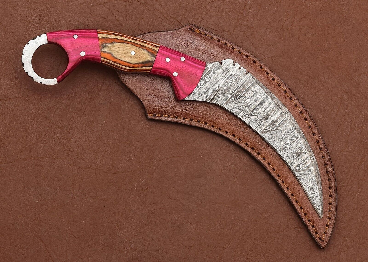 Custom Handmade Damascus Karambit 9" Damascus Steel Karambit  With Wood Handle
