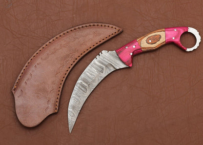 Custom Handmade Damascus Karambit 9" Damascus Steel Karambit  With Wood Handle