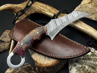 Handmade 8” Damascus Karambit Knife Best Karambit Knife Resin Handle