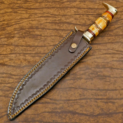 Handmade D2 Engraved Bone Handle Bowie Knife | 13" Custom Hunting & Camping Knife