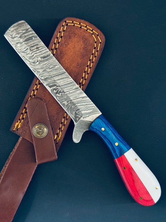 12" Cowboy Bull Cutter Knife Fire Storm Damascus Steel Bull Cutter Knife With Mix Material Handle