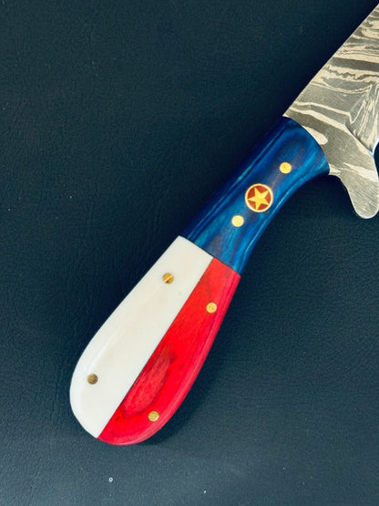 12" Cowboy Bull Cutter Knife Fire Storm Damascus Steel Bull Cutter Knife With Mix Material Handle