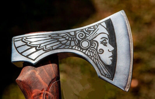Custom Handmade Carbon Steel Viking Hatchet Tomahawk Hunting Axe – Freya Axe with Leather Sheath