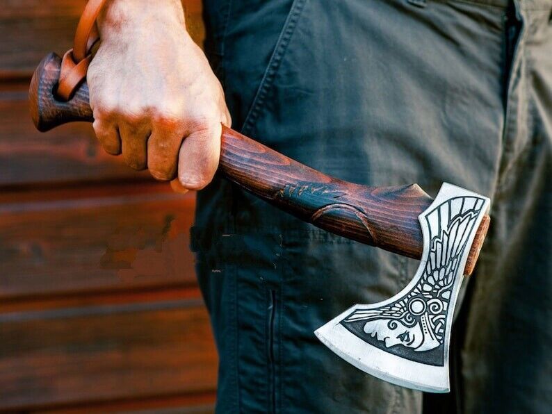 Custom Handmade Carbon Steel Viking Hatchet Tomahawk Hunting Axe – Freya Axe with Leather Sheath