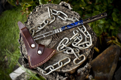 Forged Clever Chopper Axe Knife Twist Damascus Mixed Material with Leather Sheath