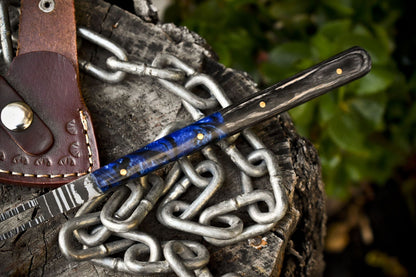 Forged Clever Chopper Axe Knife Twist Damascus Mixed Material with Leather Sheath