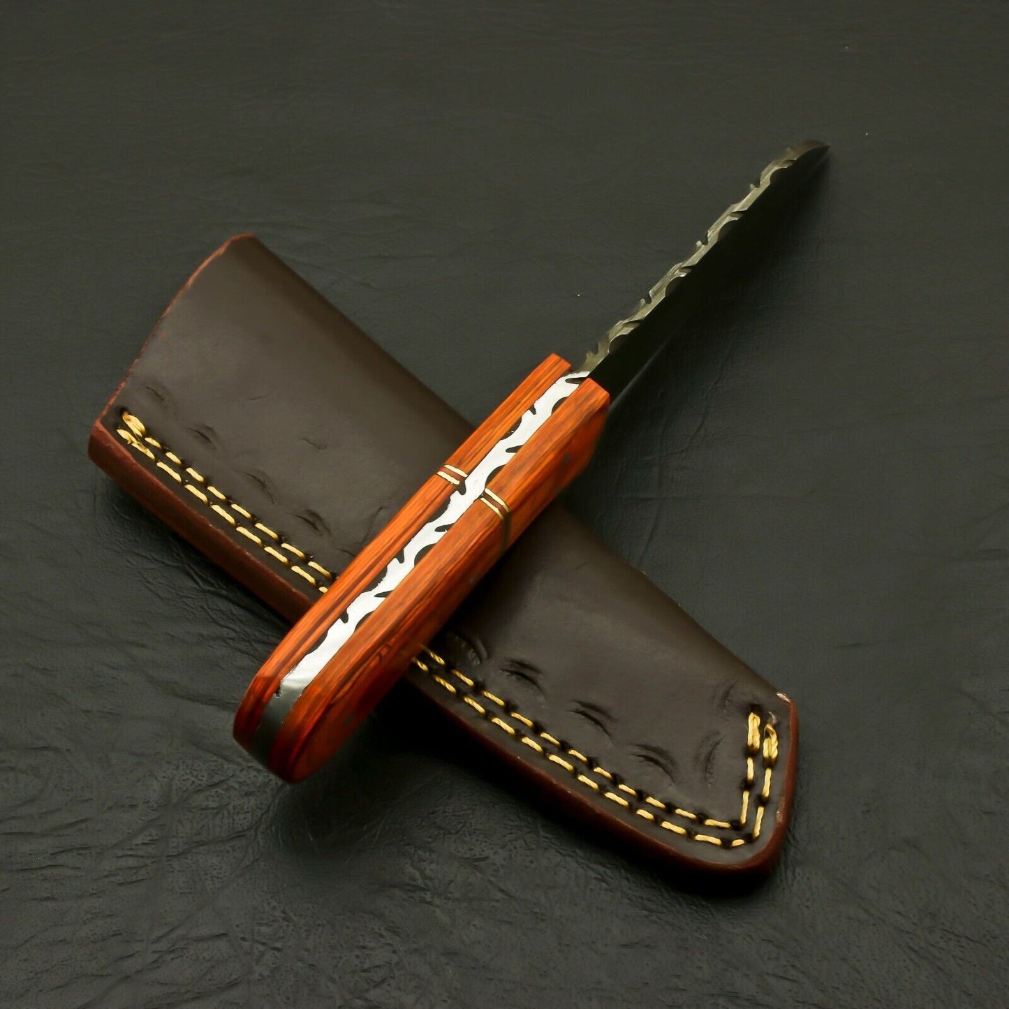 Custom Hand Forged Damascus Skinner Knife with Twist Pattern Blade and Pakka Wood Handle – Handmade Fixed Blade Hunting Knife