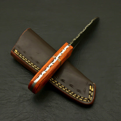Custom Hand Forged Damascus Skinner Knife with Twist Pattern Blade and Pakka Wood Handle – Handmade Fixed Blade Hunting Knife