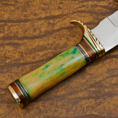 Handmade D2 Steel Bowie EDC Hunting Knife with Bone & Wood Handle – 12 Inch Full Tang