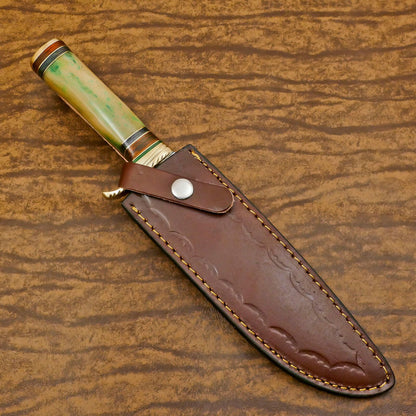Handmade D2 Steel Bowie EDC Hunting Knife with Bone & Wood Handle – 12 Inch Full Tang