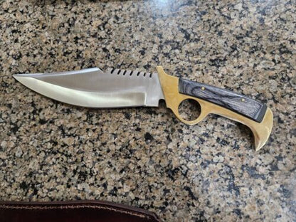 Handmade D2 Steel Bowie Hunting Knife | Brass Handle Full Tang 12"