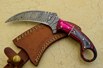 Handmade Damascus Karambit Full Tang Karambit Damascus Steel Knife With Wood Handle