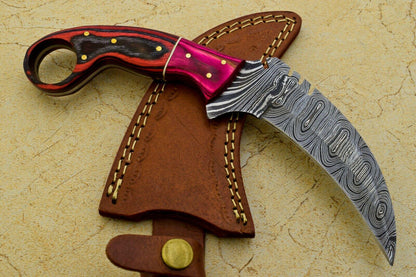 Handmade Damascus Karambit Full Tang Karambit Damascus Steel Knife With Wood Handle