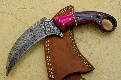 Handmade Damascus Karambit Full Tang Karambit Damascus Steel Knife With Wood Handle