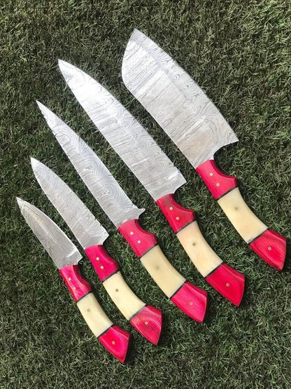 9"-13" Custom Hand-Forged Twist Damascus Steel Chef Knife Set Hunting Knife