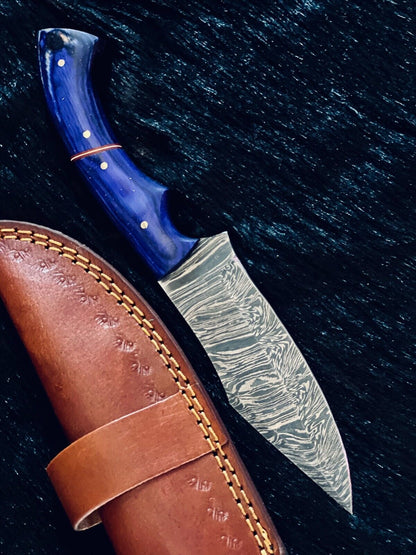 Heritage Forge 9.5" Fire Damascus Steel Skinner Knife with Camel Bone and Wood Handle