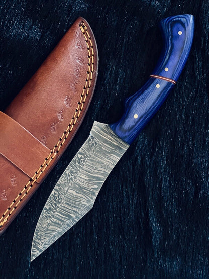 Heritage Forge 9.5" Fire Damascus Steel Skinner Knife with Camel Bone and Wood Handle
