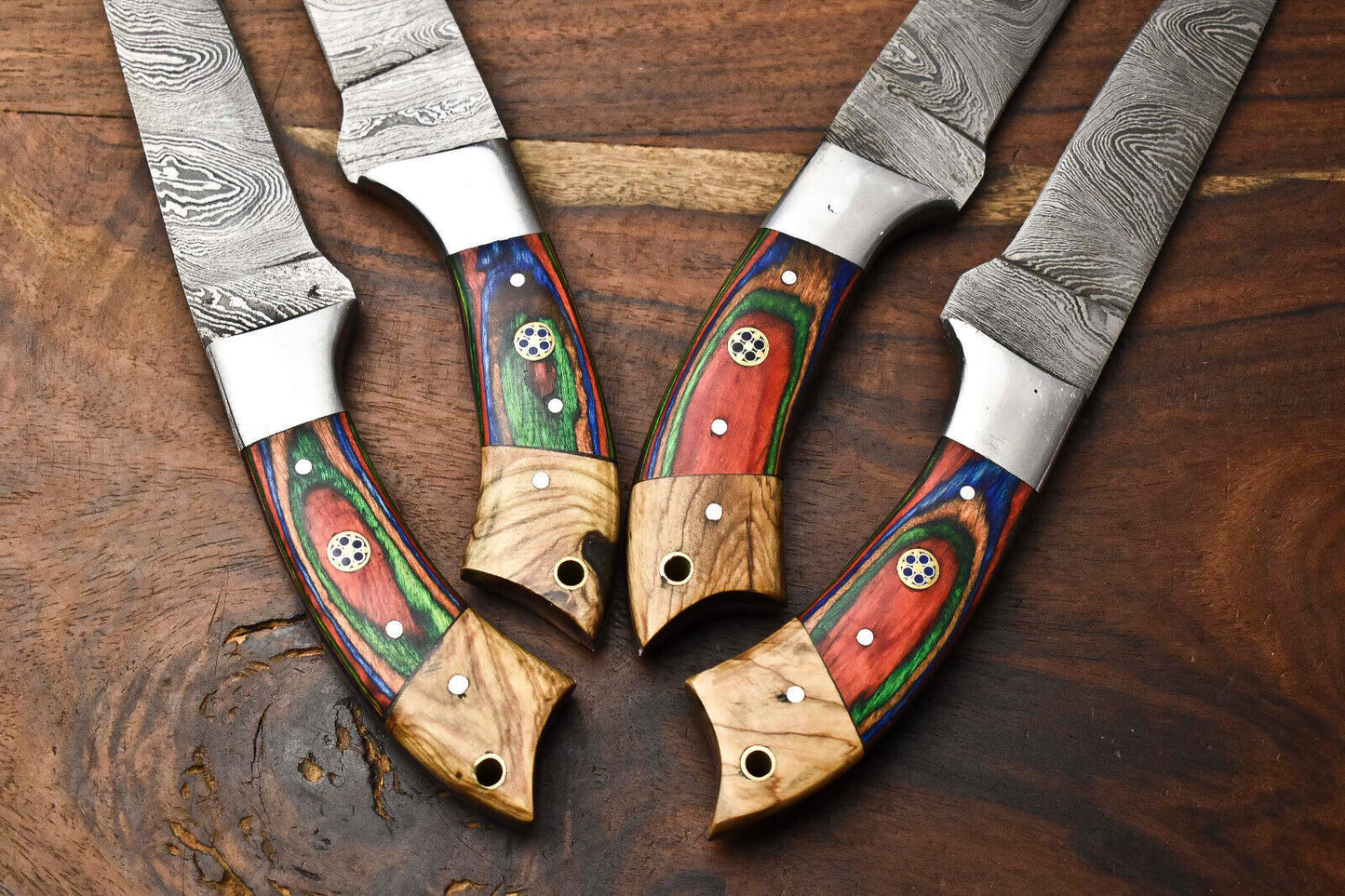 Custom Lot of 4 Rare Handmade Damascus Steel Chef Knife Set