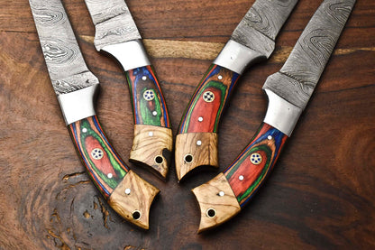 Custom Lot of 4 Rare Handmade Damascus Steel Chef Knife Set