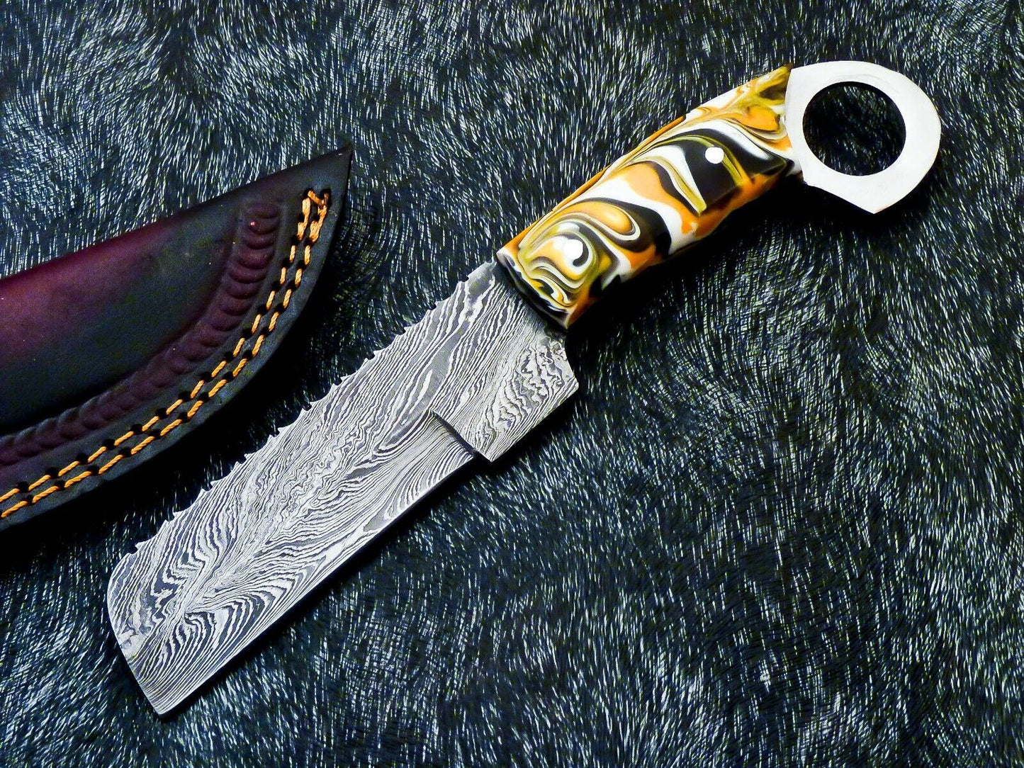 Best 10" Best Damascus Steel Bull Cutter Knife Custom Cowboy Bull Knife with Resin Handle