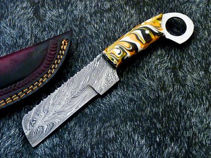 Best 10" Best Damascus Steel Bull Cutter Knife Custom Cowboy Bull Knife with Resin Handle