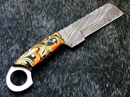 Best 10" Best Damascus Steel Bull Cutter Knife Custom Cowboy Bull Knife with Resin Handle