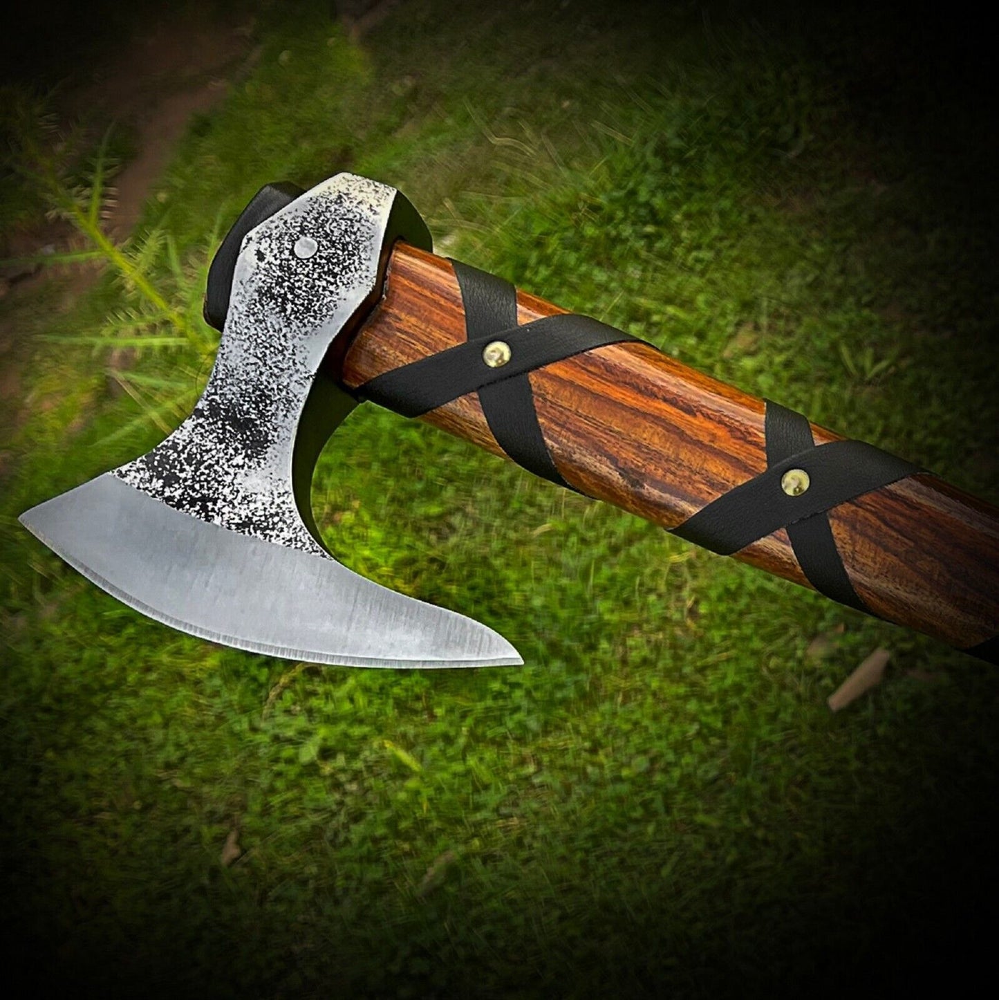 Ragnar Viking Axe Hand Forged Carbon Steel Battle Hatchet Tomahawk with Ash Wood Handle and Leather Sheath