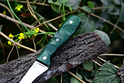 Custom High Carbon Steel Fillet Knife Green Micarta Handle & Leather Sheath Best Fillet Knife